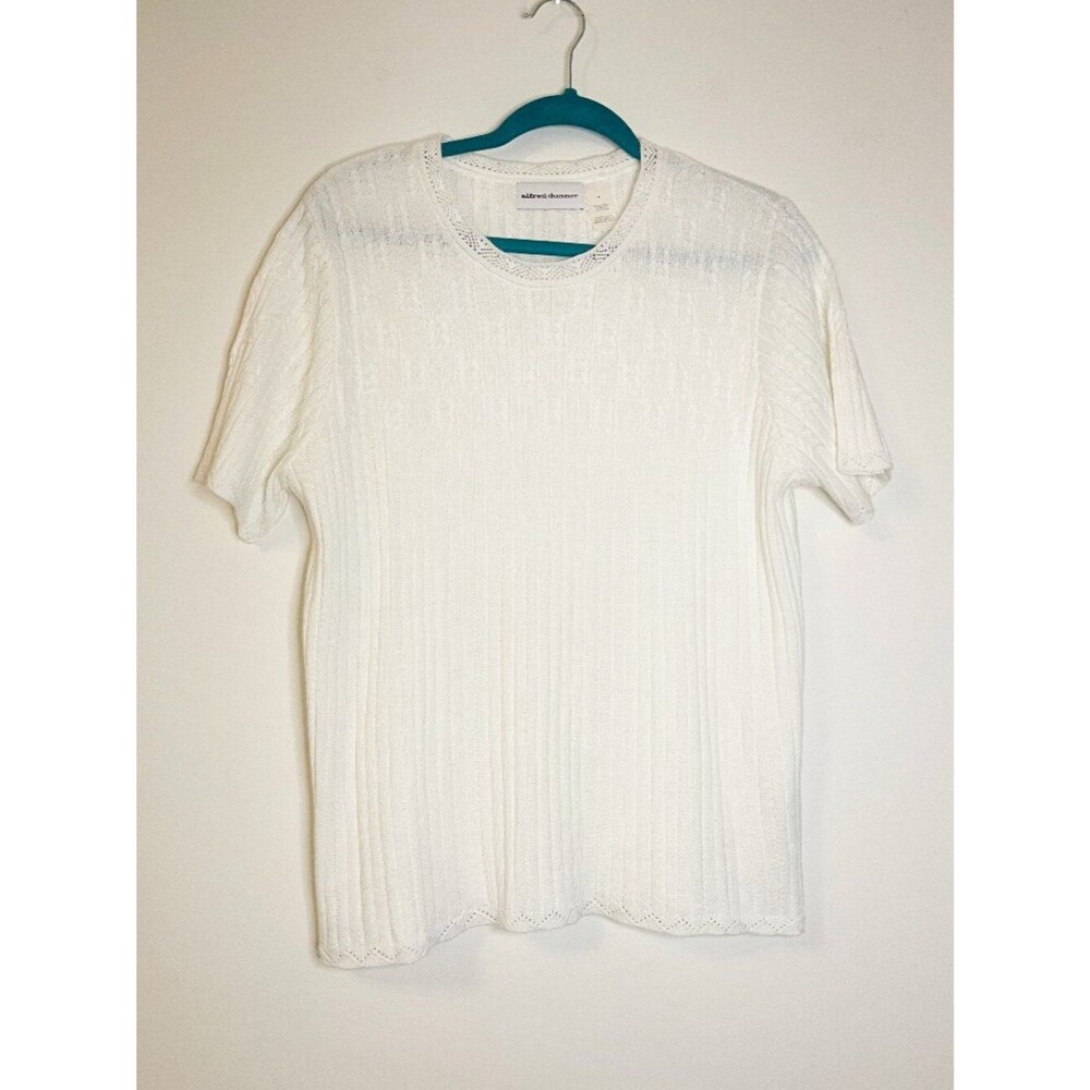 Alfred Dunner White Pointelle Knit Sweater Top Women's Large Classic Cottagecore